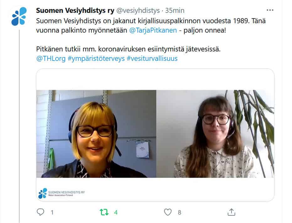 Vuoden 2021 kirjallisuuspalkinto myönnettiin Tarja Pitkäselle
